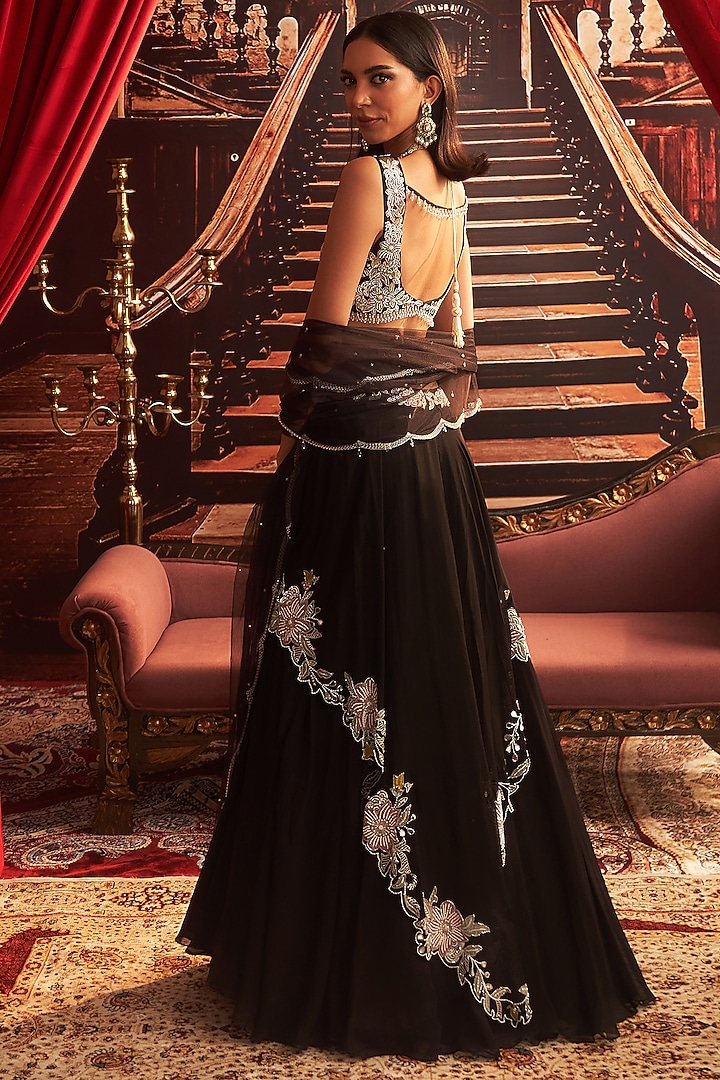 Black Georgette Embellished Wedding Lehenga Set by Seema Thukral at Pernia's Pop Up Shop