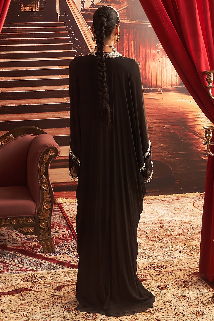 Black Chiffon Embellished Draped Kaftan by Seema Thukral at Pernia's Pop Up Shop