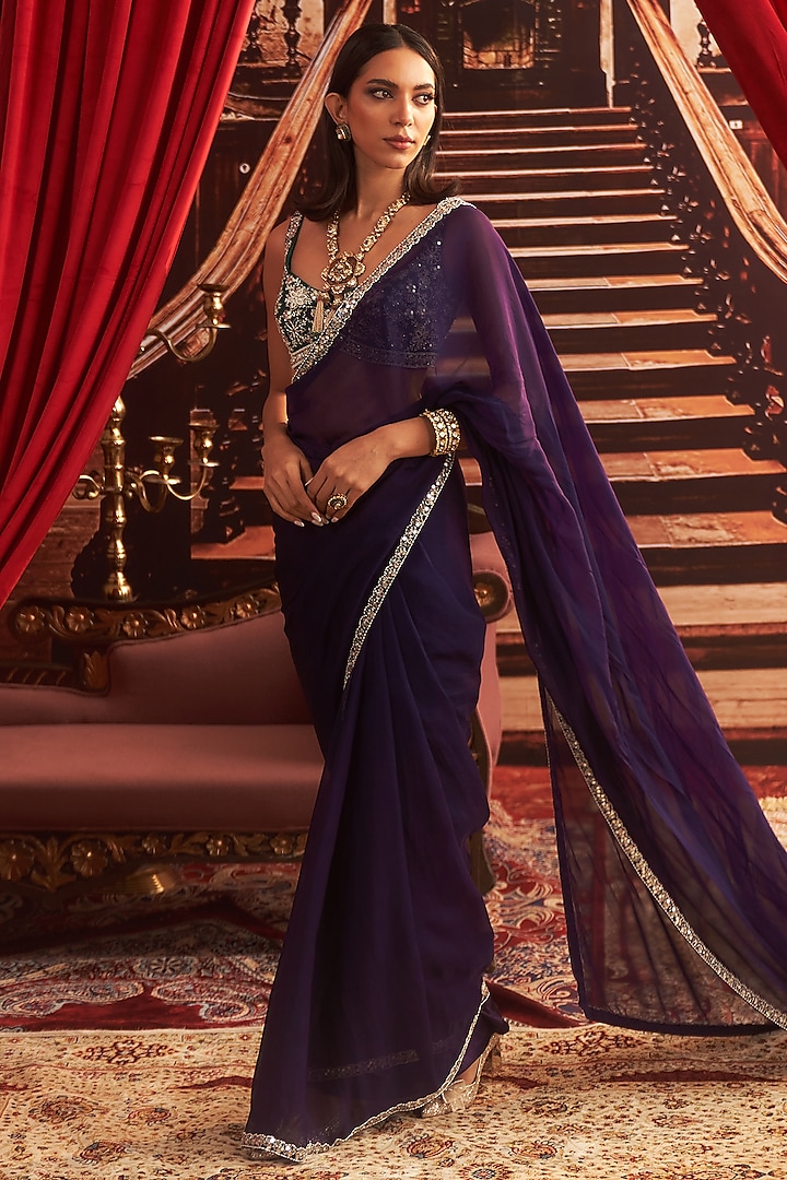 Purple Organza Saree Set by Seema Thukral