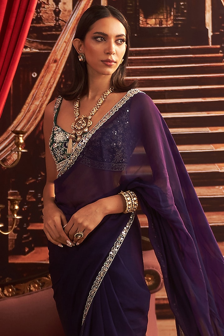 Purple Organza Wedding Saree Set by Seema Thukral at Pernia's Pop Up Shop