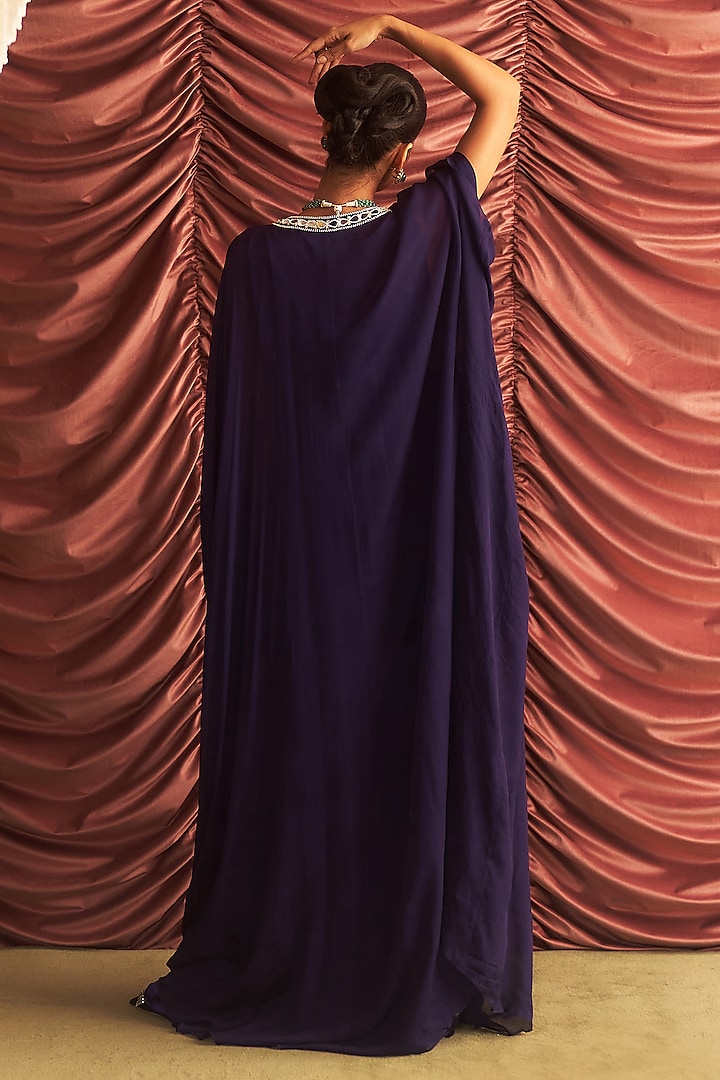 Purple Chiffon Embellished Draped Kaftan by Seema Thukral at Pernia's Pop Up Shop