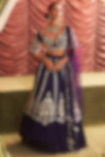 Purple Georgette Embellished Wedding Lehenga Set by Seema Thukral at Pernia's Pop Up Shop