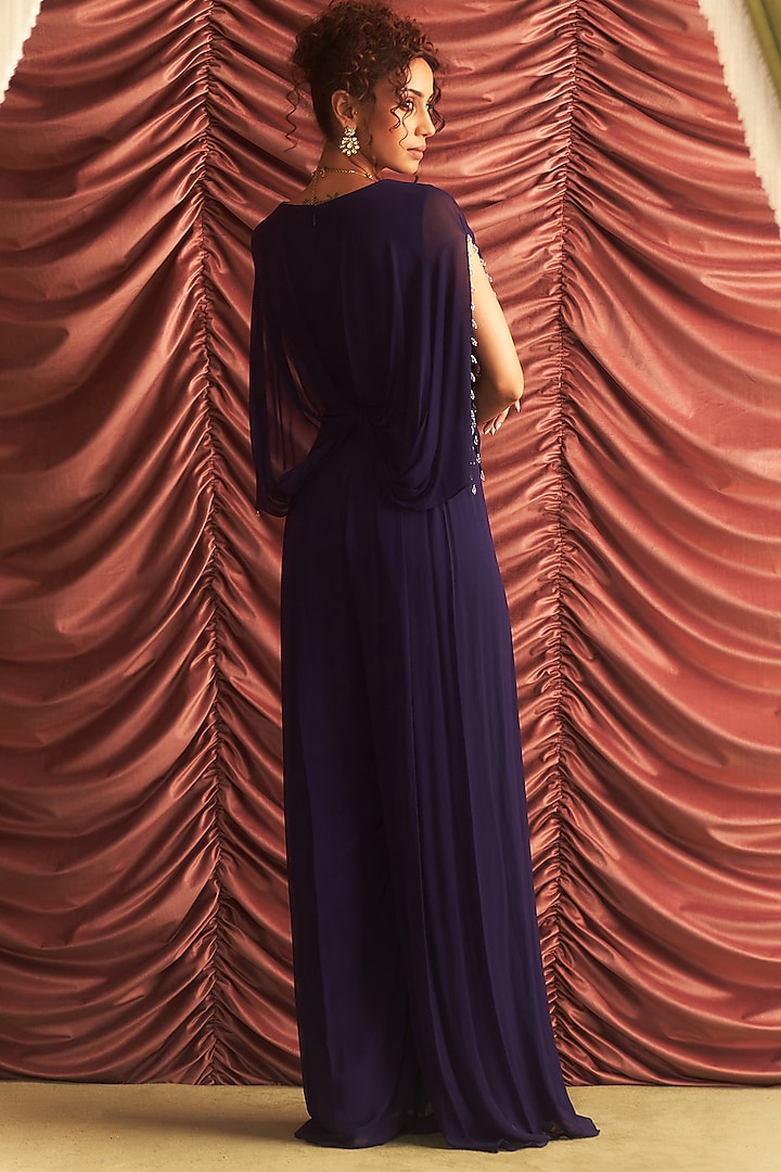 Purple Georgette Embellished Draped Jumpsuit by Seema Thukral at Pernia's Pop Up Shop
