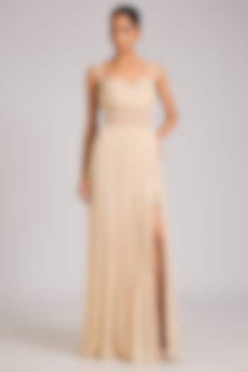 Ivory Chiffon & Georgette Embellished Engagement Gown by Seema Thukral at Pernia's Pop Up Shop