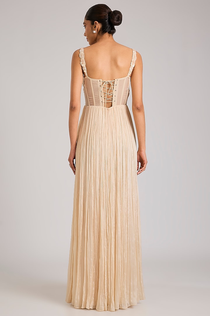 Ivory Chiffon & Georgette Embellished Engagement Gown by Seema Thukral at Pernia's Pop Up Shop