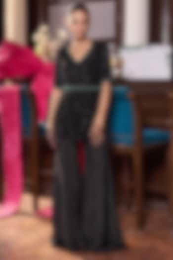 Black Organza & Habutai Silk Pant Set by Seema Thukral at Pernia's Pop Up Shop