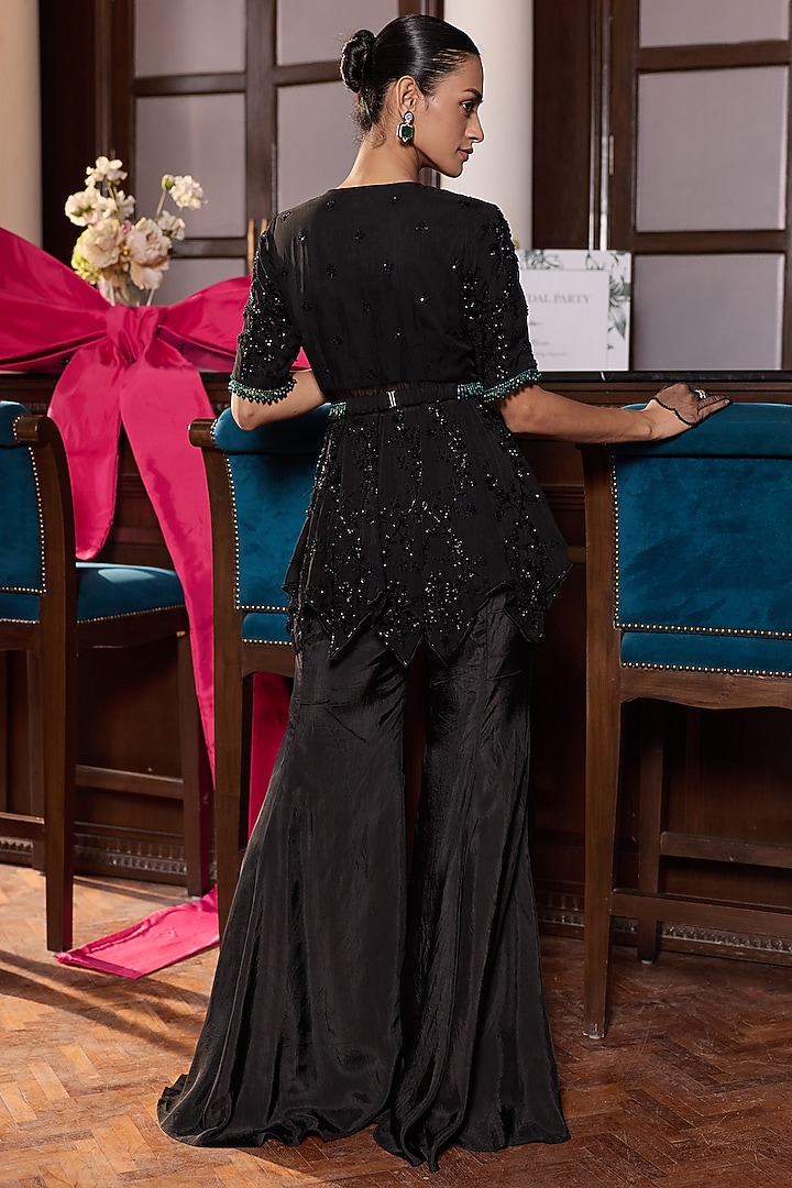 Black Organza & Habutai Silk Pant Set by Seema Thukral at Pernia's Pop Up Shop