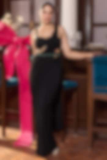 Black Georgette Embellished Pre-Stitched Party Wear Saree Set by Seema Thukral at Pernia's Pop Up Shop