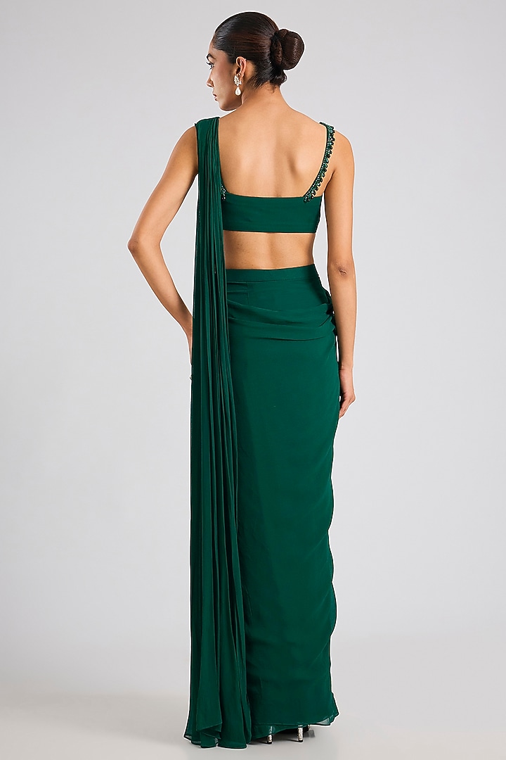 Emerald Green Georgette Pre-Stitched Party Wear Saree Set by Seema Thukral at Pernia's Pop Up Shop