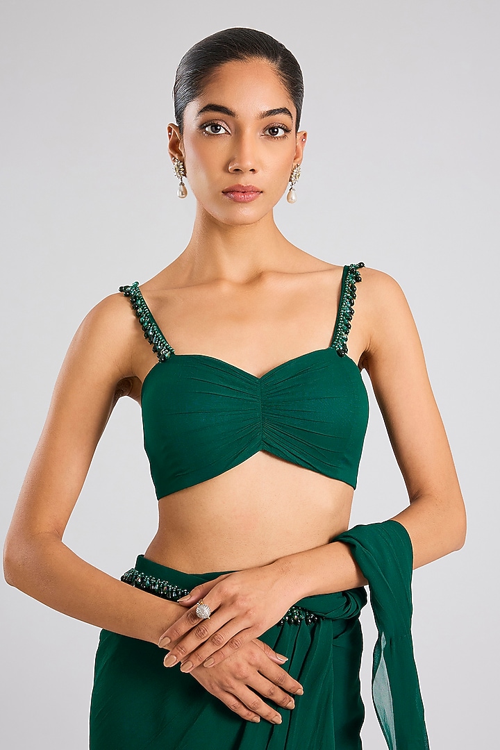 Emerald Green Georgette Pre-Stitched Party Wear Saree Set by Seema Thukral at Pernia's Pop Up Shop