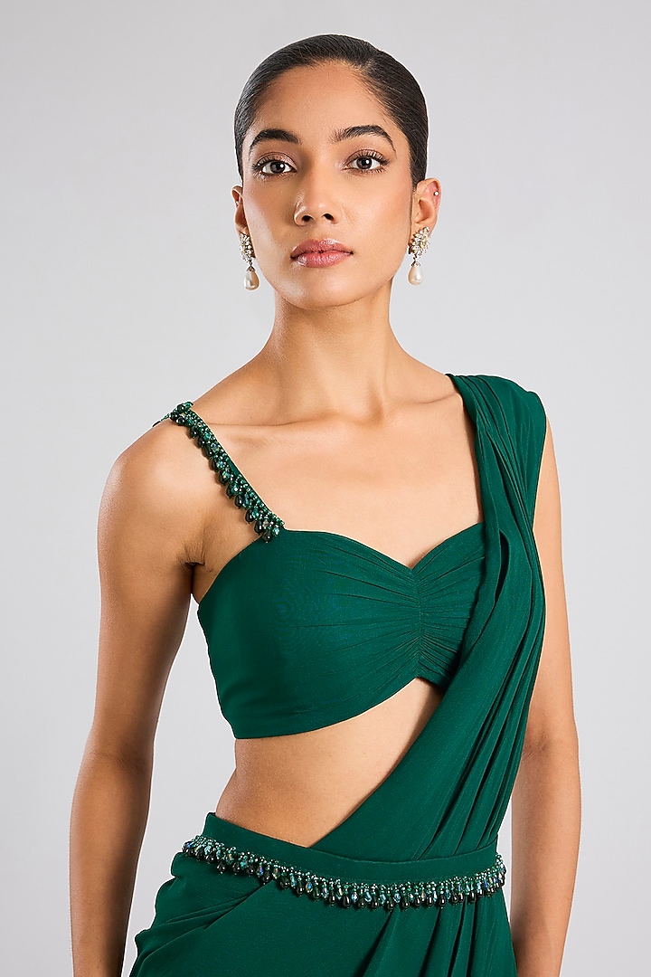 Emerald Green Georgette Pre-Stitched Party Wear Saree Set by Seema Thukral at Pernia's Pop Up Shop