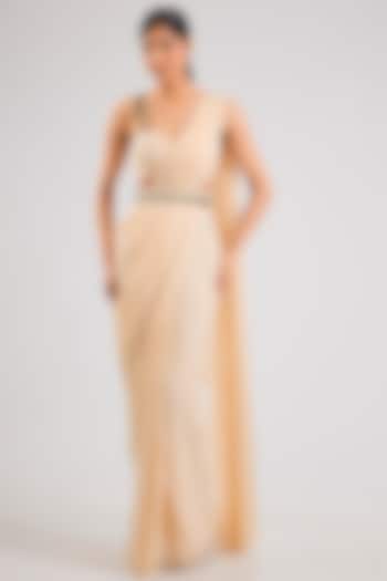 Ivory Georgette Embellished Pre-Draped Party Wear Saree Set by Seema Thukral at Pernia's Pop Up Shop