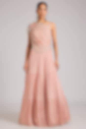 Dusty Pink Chiffon Embellished Tiered Skirt Set by Seema Thukral at Pernia's Pop Up Shop