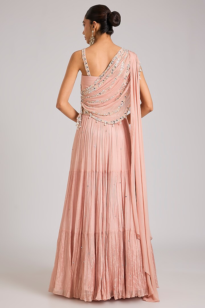 Dusty Pink Chiffon Embellished Tiered Skirt Set by Seema Thukral at Pernia's Pop Up Shop