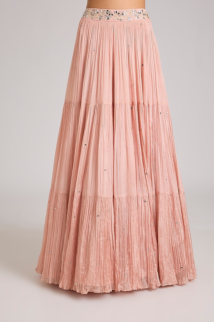 Dusty Pink Chiffon Embellished Tiered Skirt Set by Seema Thukral at Pernia's Pop Up Shop