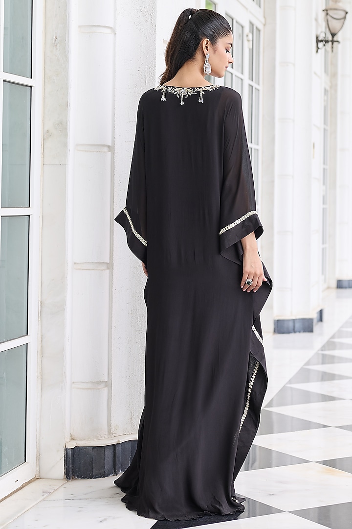 Black Chiffon Embellished Draped Kaftan by Seema Thukral at Pernia's Pop Up Shop