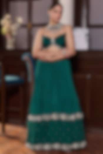 Emerald Green Chiffon & Organza Embellished Wedding Lehenga Set by Seema Thukral at Pernia's Pop Up Shop