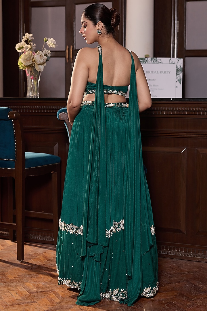 Emerald Green Chiffon & Organza Embellished Wedding Lehenga Set by Seema Thukral at Pernia's Pop Up Shop