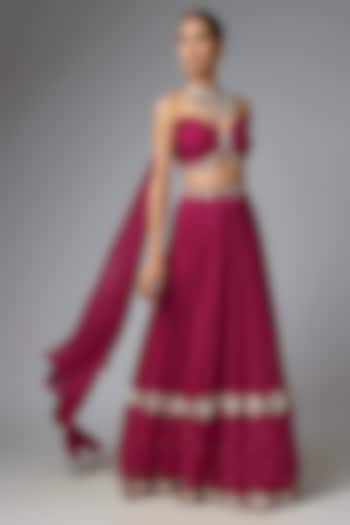 Berry Pink Chiffon & Organza Embellished Wedding Lehenga Set by Seema Thukral at Pernia's Pop Up Shop