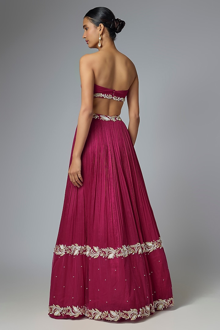 Berry Pink Chiffon & Organza Embellished Wedding Lehenga Set by Seema Thukral at Pernia's Pop Up Shop