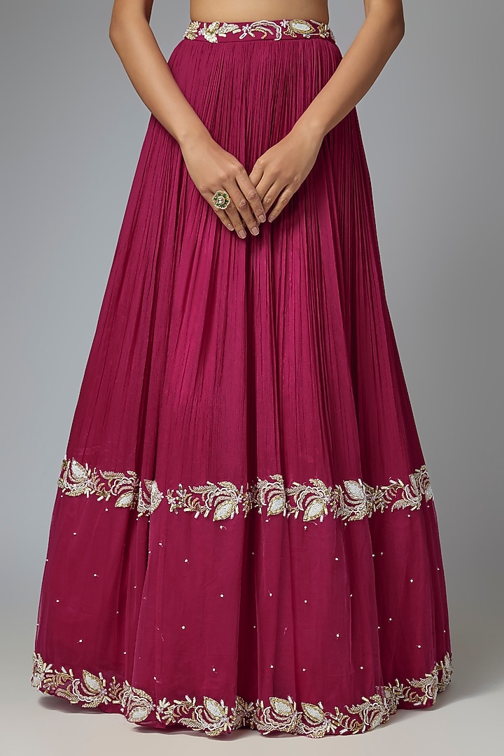 Berry Pink Chiffon & Organza Embellished Wedding Lehenga Set by Seema Thukral at Pernia's Pop Up Shop