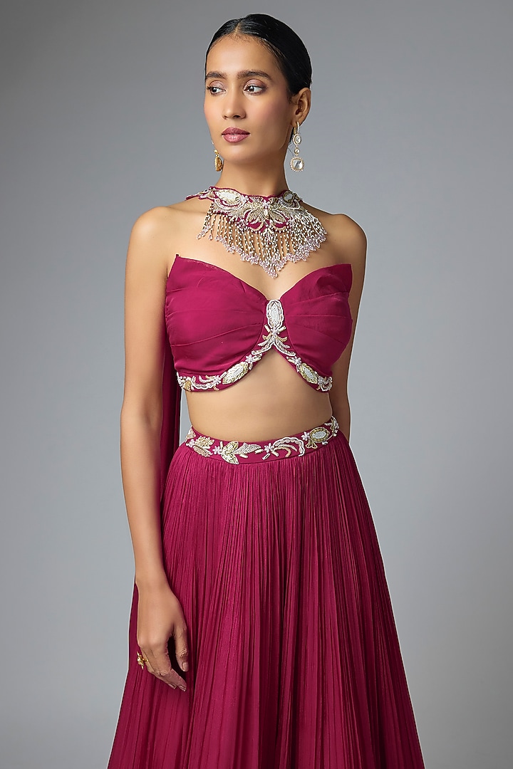 Berry Pink Chiffon & Organza Embellished Wedding Lehenga Set by Seema Thukral at Pernia's Pop Up Shop