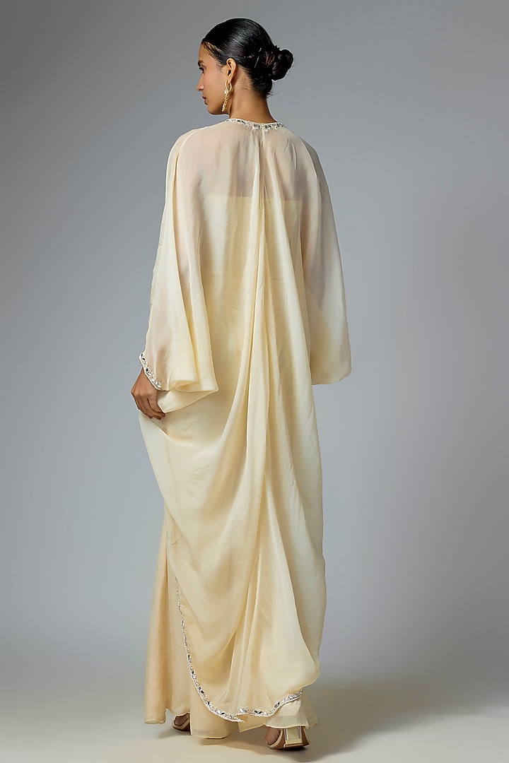 Ivory Chiffon & Organza Embellished Cape Set by Seema Thukral at Pernia's Pop Up Shop