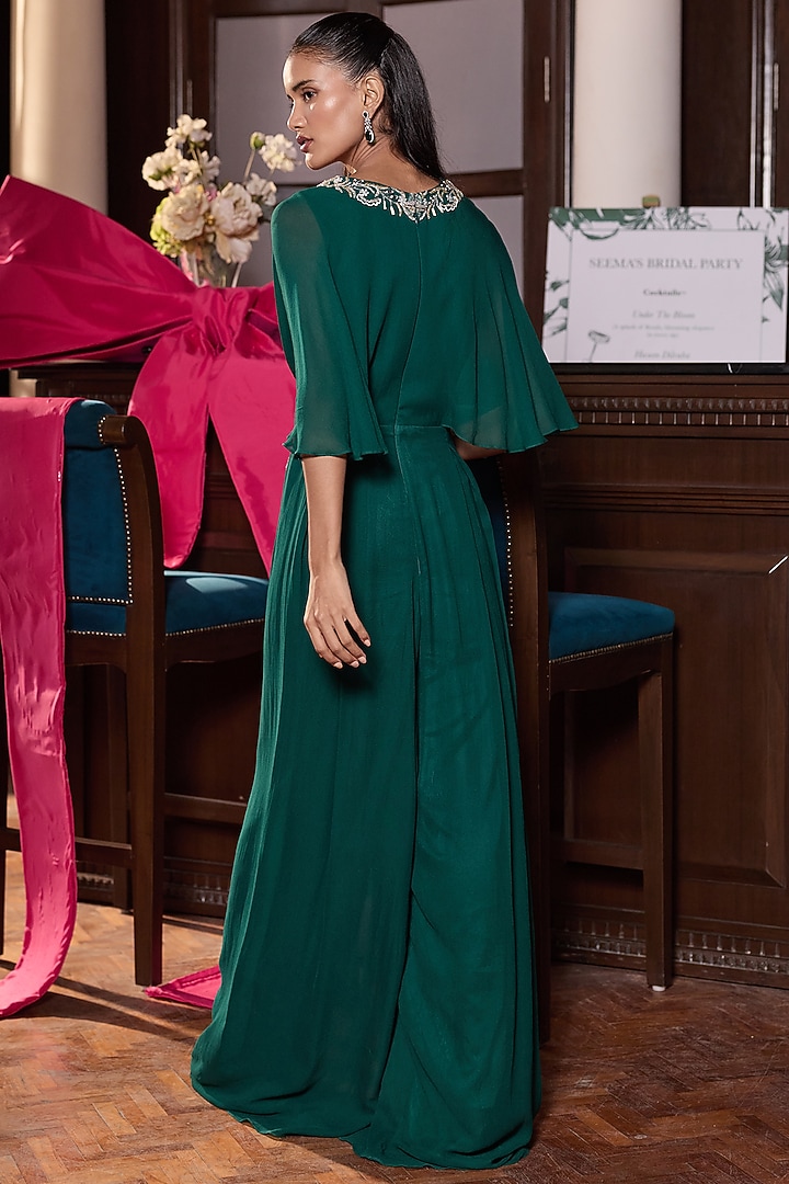 Emerald Green Georgette Embellished Jumpsuit by Seema Thukral at Pernia's Pop Up Shop