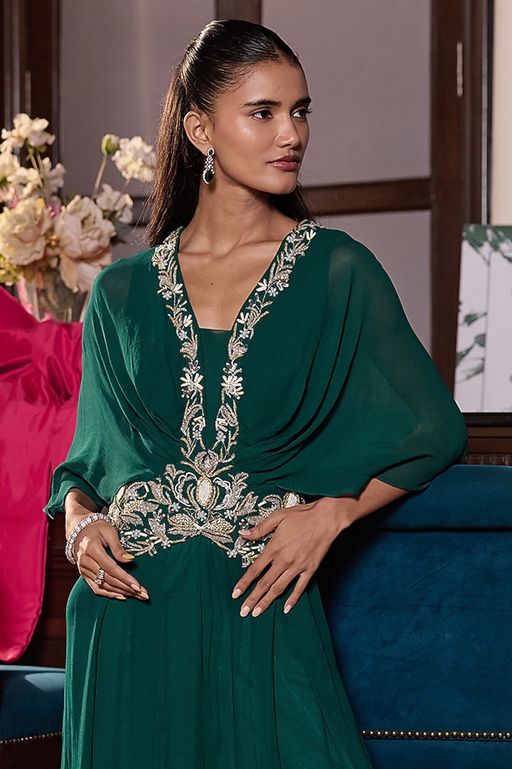 Emerald Green Georgette Embellished Jumpsuit by Seema Thukral at Pernia's Pop Up Shop