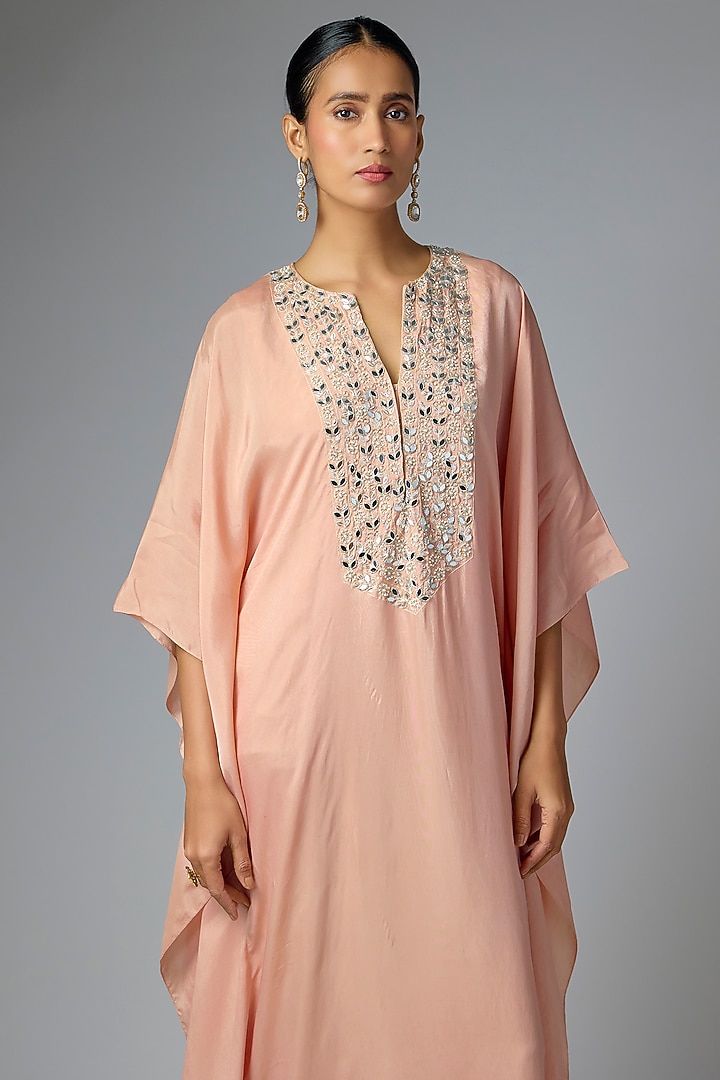 Dusty Pink Habutai Silk Embellished Kaftan by Seema Thukral at Pernia's Pop Up Shop