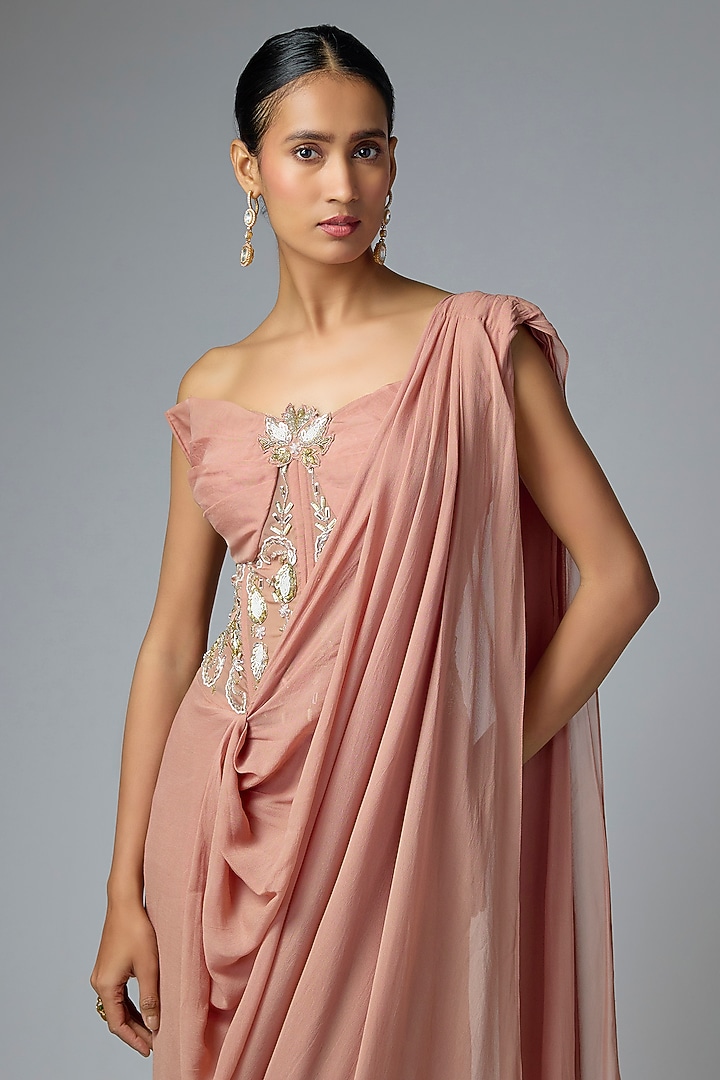 Champagne Georgette & Organza Embellished Concept Wedding Saree by Seema Thukral at Pernia's Pop Up Shop