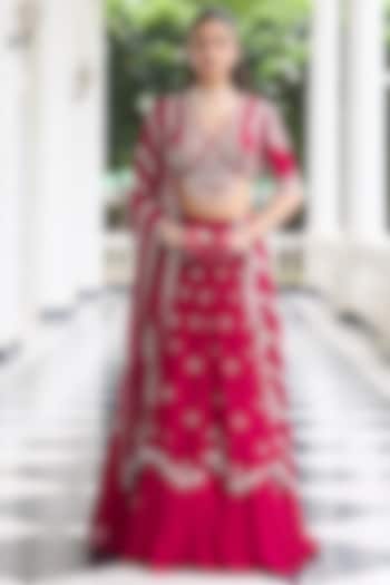 Berry Pink Georgette & Organza Embellished Wedding Lehenga Set by Seema Thukral at Pernia's Pop Up Shop