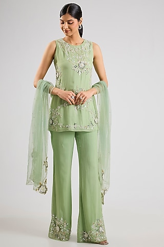 Mint Green Georgette Embellished Kurta Set by Seema Thukral