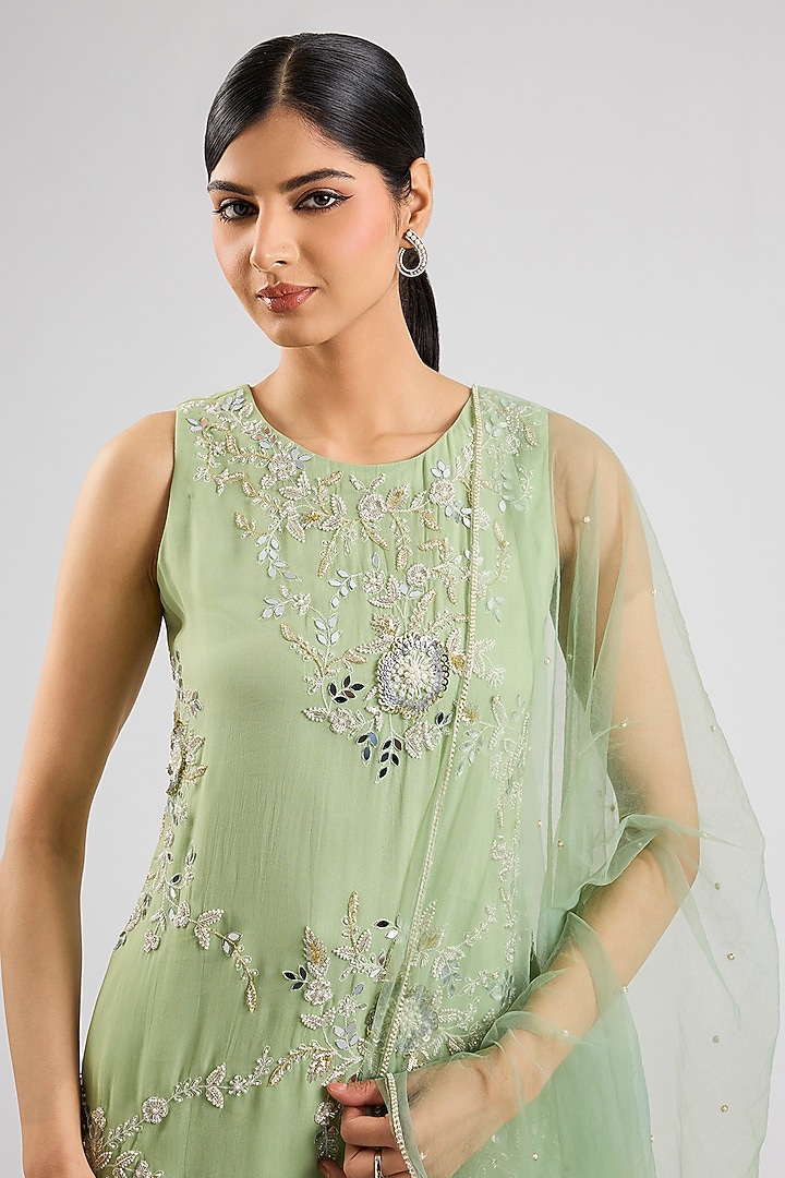 Mint Green Georgette Embellished Kurta Set by Seema Thukral at Pernia's Pop Up Shop