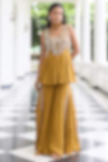 Brass Gold Organza Gharara Set by Seema Thukral at Pernia's Pop Up Shop