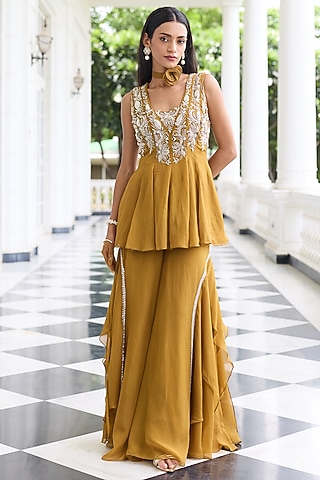 Brass Gold Organza Gharara Set by Seema Thukral