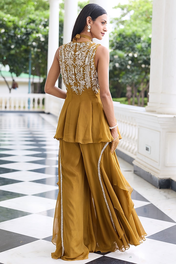 Brass Gold Organza Gharara Set by Seema Thukral at Pernia's Pop Up Shop
