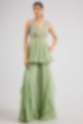 Mint Organza Embellished Wedding Sharara Set by Seema Thukral at Pernia's Pop Up Shop