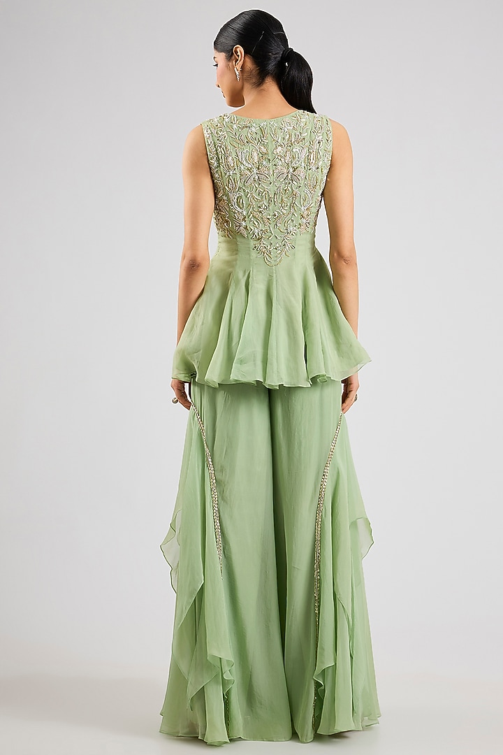 Mint Organza Embellished Wedding Sharara Set by Seema Thukral at Pernia's Pop Up Shop