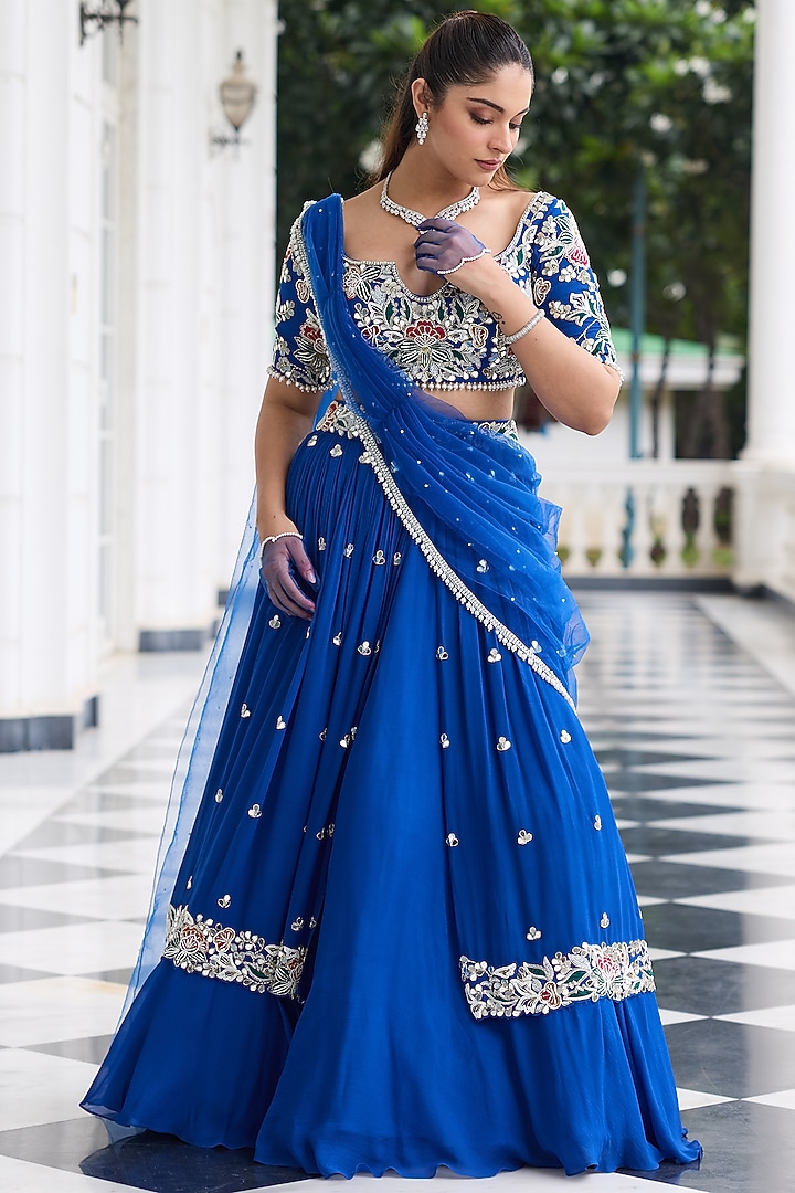Electric Blue Georgette Embellished  dulhan bday 22 may Lehenga Set by Seema Thukral at Pernia's Pop Up Shop