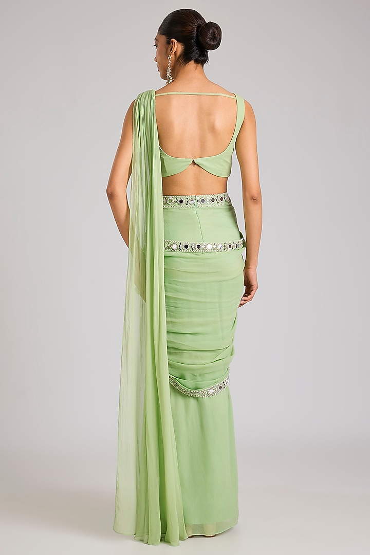 Mint Green Georgette Embellished Pre-Stitched Wedding Saree by Seema Thukral at Pernia's Pop Up Shop