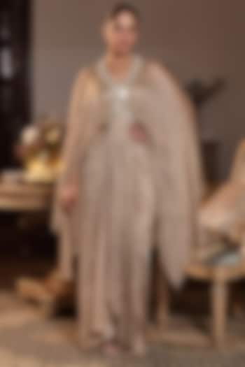 Gold Tissue Embellished Draped Vacation Dress by Seema Thukral at Pernia's Pop Up Shop