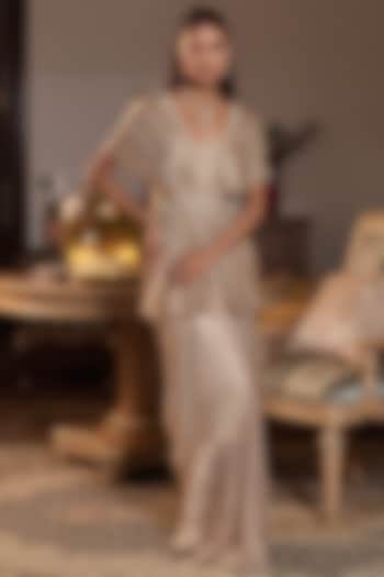 Gold Tissue Draped Skirt Set by Seema Thukral at Pernia's Pop Up Shop