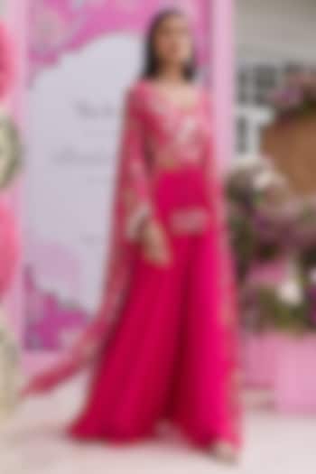 Hot Pink Organza & Georgette Wedding Sharara Set by Seema Thukral at Pernia's Pop Up Shop