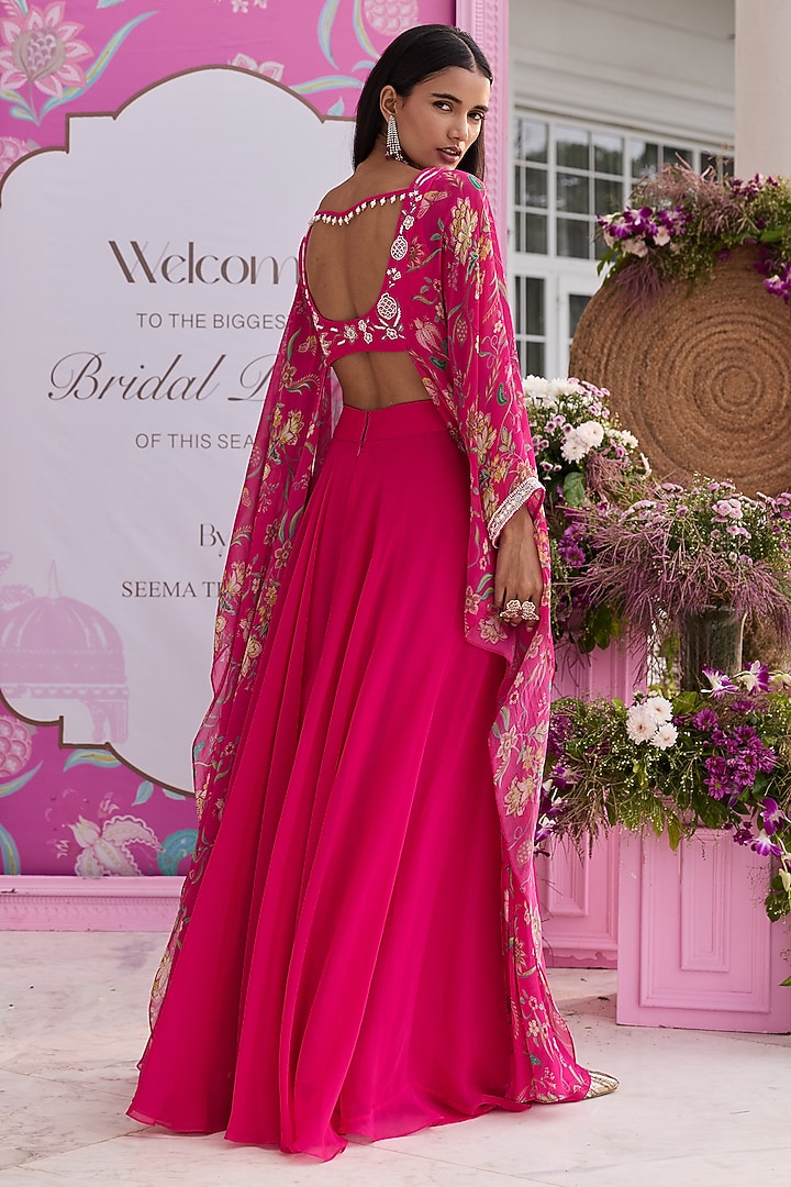 Hot Pink Organza & Georgette Wedding Sharara Set by Seema Thukral at Pernia's Pop Up Shop