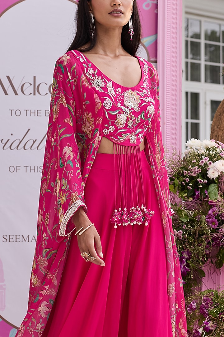 Hot Pink Organza & Georgette Wedding Sharara Set by Seema Thukral at Pernia's Pop Up Shop