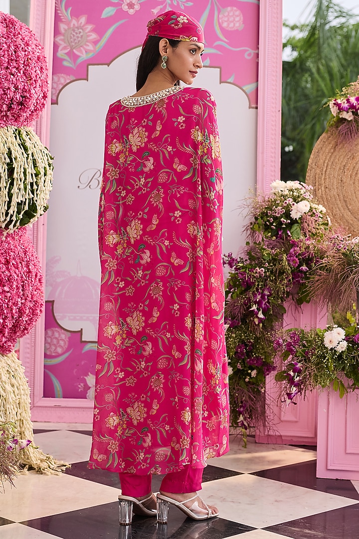 Hot Pink Georgette & Habutai Silk Embellished Kaftan Set by Seema Thukral at Pernia's Pop Up Shop