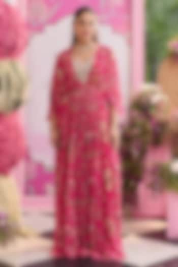 Hot Pink Georgette Printed & Embellished Vacation Dress by Seema Thukral at Pernia's Pop Up Shop