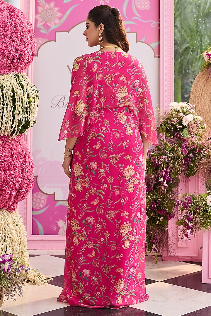 Hot Pink Georgette Printed & Embellished Vacation Dress by Seema Thukral at Pernia's Pop Up Shop