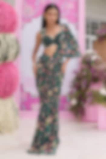 Emerald Green Georgette Printed Concept Wedding Saree Set by Seema Thukral at Pernia's Pop Up Shop